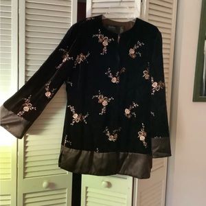 Dana Buchman Velvet Floral  Mid Length Jacket Size 14 Lux silk lining